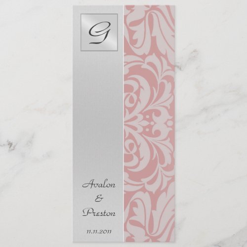 Monogram Pink  Damask Wedding Program Invitation