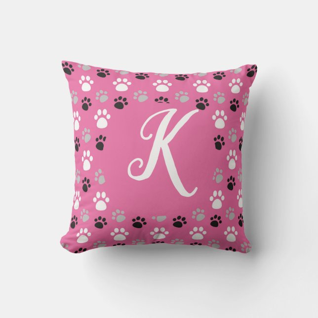  Monogram Pink Dog Paws  Throw Pillow (Front)