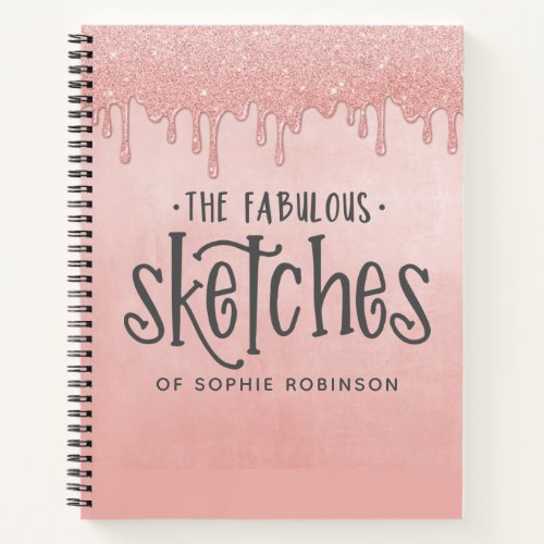 Monogram Pink Dripping Glitter Artist Sketchbook Notebook