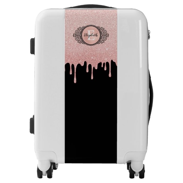 Monogram Pink Dripping Glitter Glam Suitcases (Front)