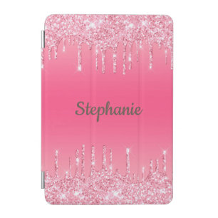 Monogram Pink Dripping Glitter Trendy Glam iPad Mini Cover
