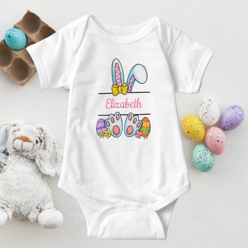 Monogram Pink Easter Bunny Baby Girls Easter Baby Bodysuit