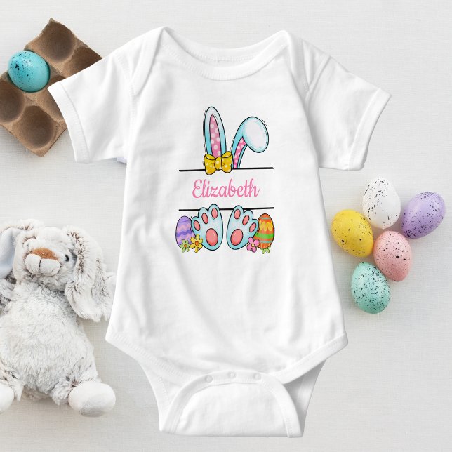 Monogram Pink Easter Bunny Baby Girl's Easter Baby Bodysuit (Creator Uploaded)