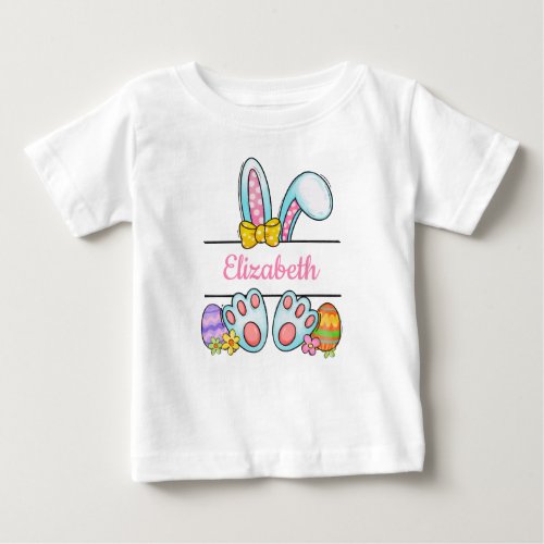 Monogram Pink Easter Bunny Baby Girls Easter  Baby T_Shirt