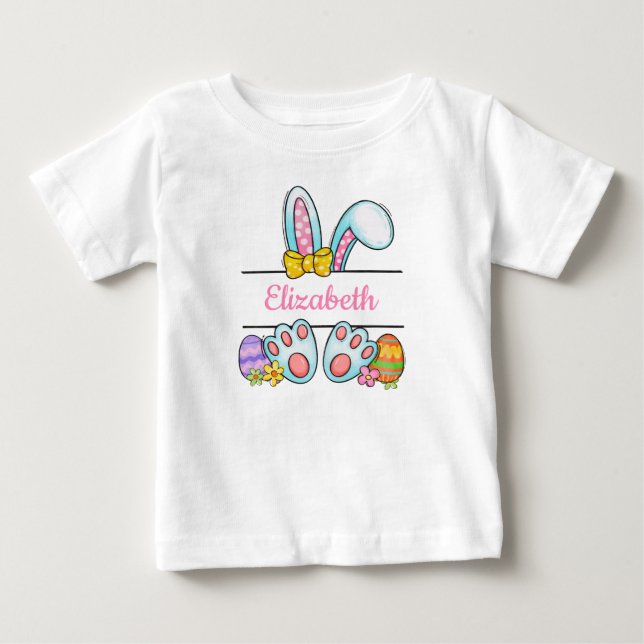 Monogram Pink Easter Bunny Baby Girl's Easter  Baby T-Shirt (Front)