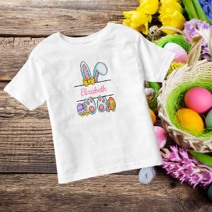 Monogram Pink Easter Bunny Toddler Girl's Easter  T-shirt