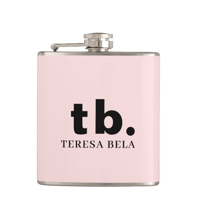 Monogram Pink Elegant Feminine Minimalist Style Flask (Front)