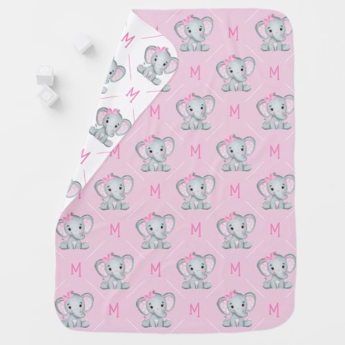 Monogram Pink Elephant Baby Girl Baby Blanket