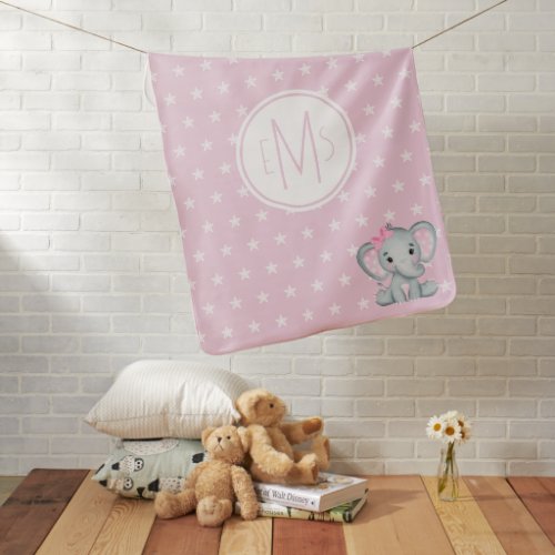 Monogram Pink Elephant Star Girl  Baby Blanket