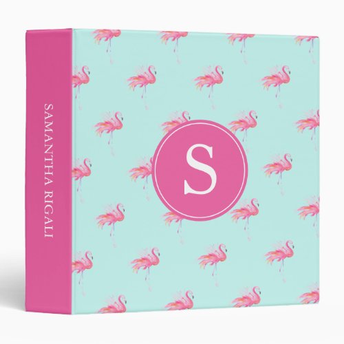 Monogram Pink Flamingo Cute Summer Binders for Her