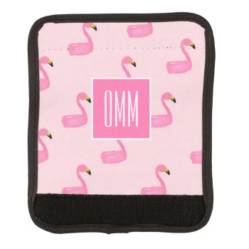 Monogram Pink Flamingo Luggage Handle Wrap by SAGiftsandDesign at Zazzle