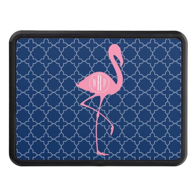 Monogram Pink Flamingo Navy Quatrefoil Tow Hitch Cover (Front)