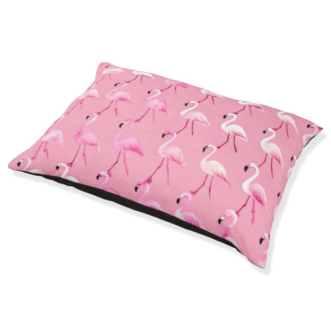 Monogram Pink Flamingo Paradise Watercolor Pattern Pet Bed (Angled)
