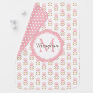 Monogram Pink Floral Baby Girl Blanket