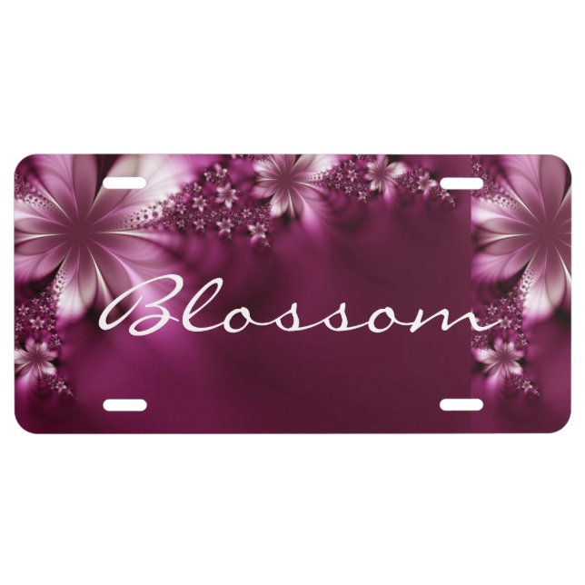 Monogram, Pink Floral Car License Plate (Front)