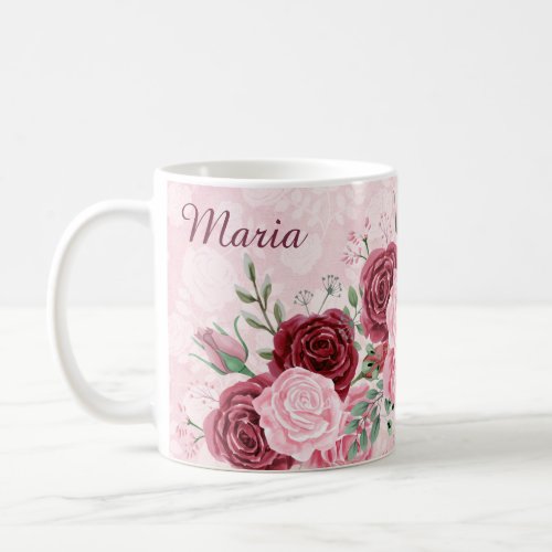 Monogram Pink Floral Coffee Mug