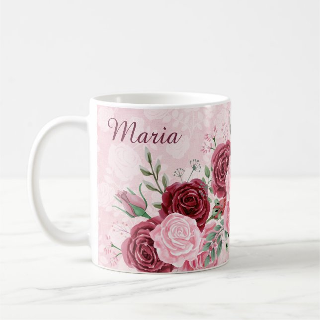 Monogram Pink Floral Coffee Mug (Left)