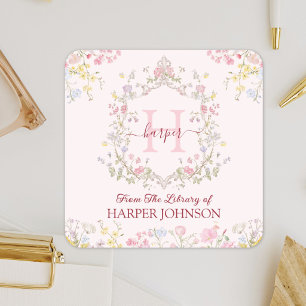 Monogram Pink Floral From The Library Bookplate