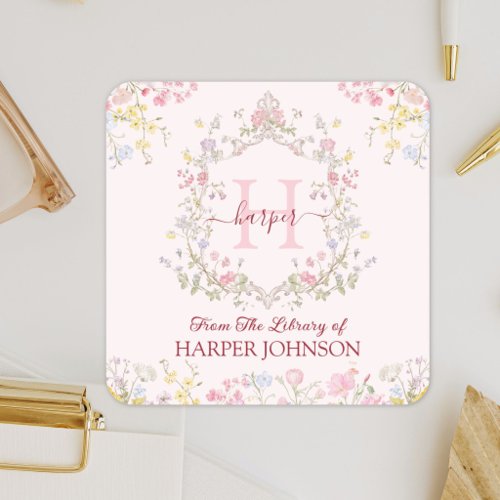 Monogram Pink Floral From The Library Bookplate