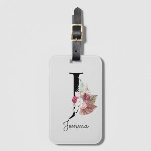 Monogram Pink Floral Initial J Luggage Tag