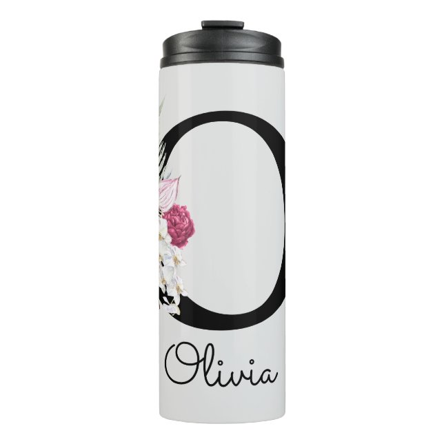 Monogram Pink Floral Initial O Thermal Tumbler (Front)