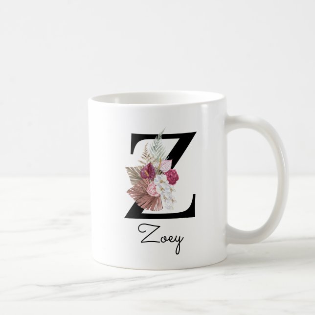 Monogram Pink Floral Initial W Coffee Z Coffee Mug (Right)