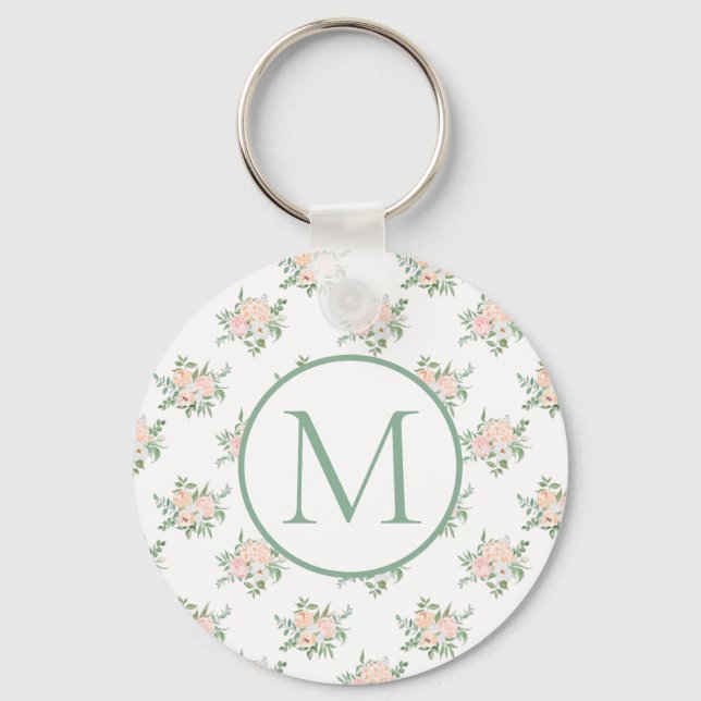 Monogram Pink Floral  Keychain (Front)