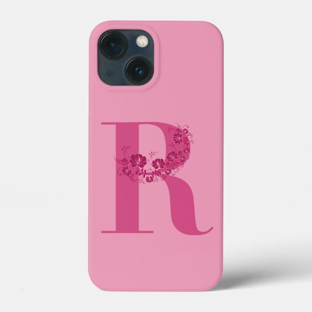 Monogram Pink Floral Letter R iPhone Case (Back)