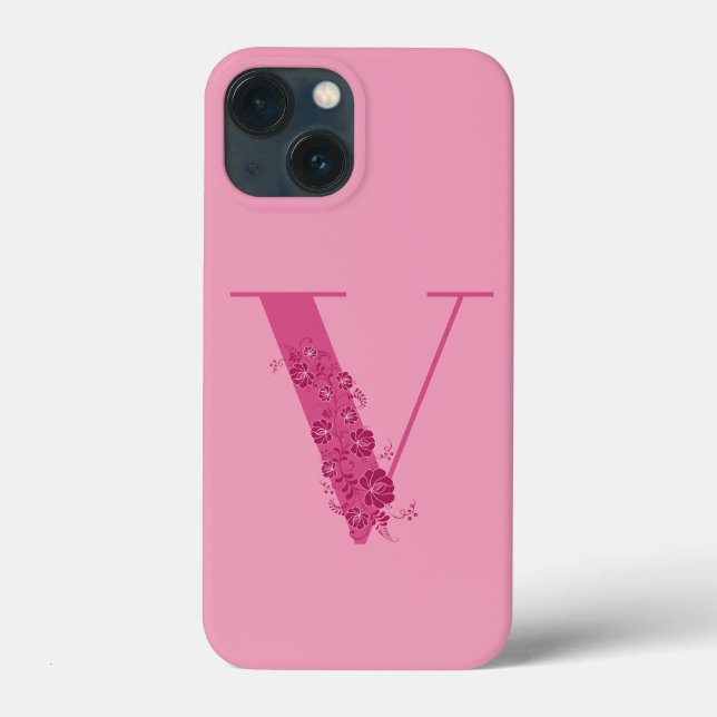 Monogram Pink Floral Letter V iPhone Case (Back)