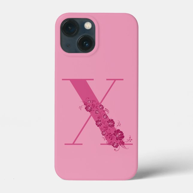Monogram Pink Floral Letter X iPhone Case (Back)