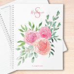 Monogram Pink  Floral Planner<br><div class="desc">This pretty floral planner is decorated with a watercolor bouquet of roses and foliage in shades of pink,  coral,  and green. 
Easily customizable.
Original Watercolor © Michele Davies.</div>