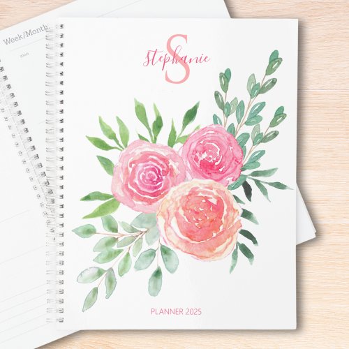 Monogram Pink  Floral Planner