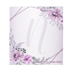 Monogram Pink Floral Violet Purple Frame Modern Notepad