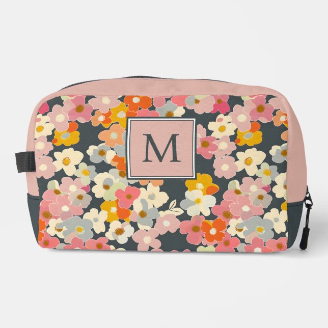 Monogram Pink Florals Initial Dopp Kit (Front)