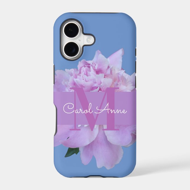 Monogram Pink Flower Soft Blue Iphone Case (Back)