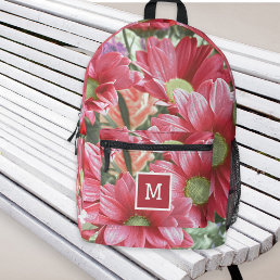 Monogram Pink Flowers Floral Cool Stylish Modern Printed Backpack