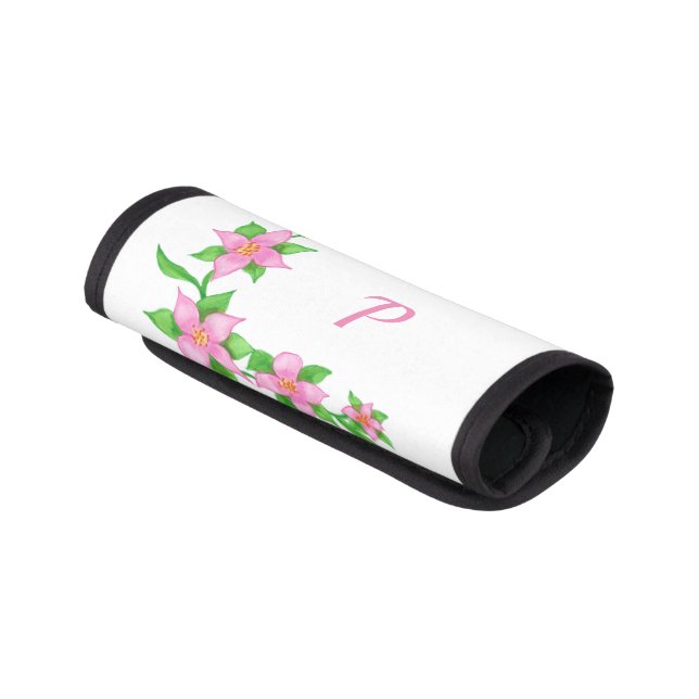 Monogram Pink Flowers Luggage Handle Wraps (Angled)