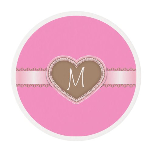 Monogram Pink  Frosting Cupcake Topper Bling LOOK Edible Frosting Rounds