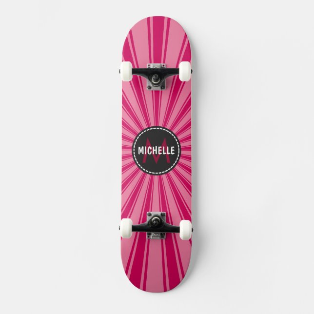 Monogram Pink Funky Sun Rays Pattern Skateboard Deck (Front)