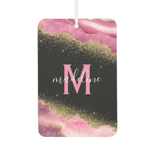 Monogram Pink Geode Agate Gold Glitter Air Freshen Freshener (Front)