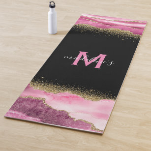 Monogram Pink Geode Agate Gold Glitter Yoga Mat