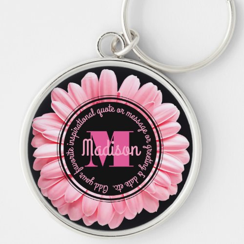 Monogram Pink Gerbera Add Your Own Message Flower Keychain