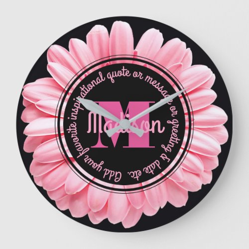 Monogram Pink Gerbera Add Your Own Message Flower Large Clock