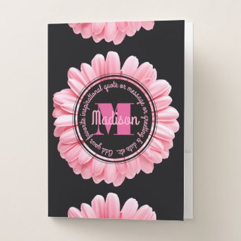 Monogram Pink Gerbera Add Your Own Message Flower Pocket Folder by BCMonogramMe at Zazzle