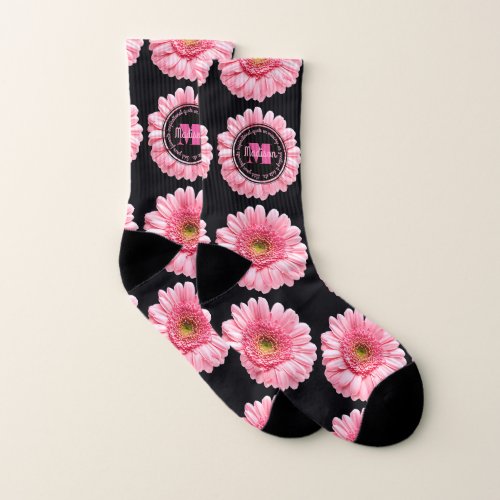 Monogram Pink Gerbera Add Your Own Message Flower Socks