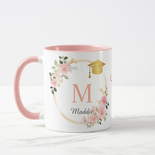 Monogram Pink Girls Graduation  Mug (Left)