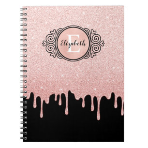 Monogram Pink Glitter Drips Artist Sketch Book