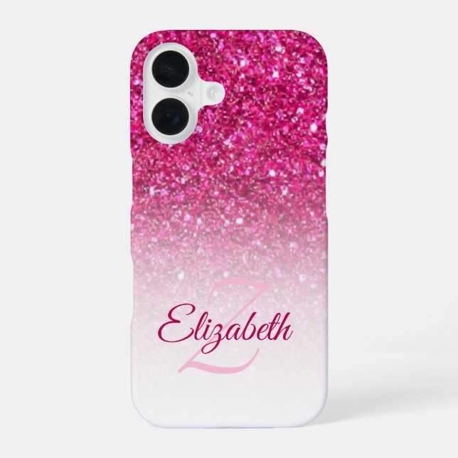 Monogram Pink Glitter Ombre First Name Custom iPhone Case (Back)