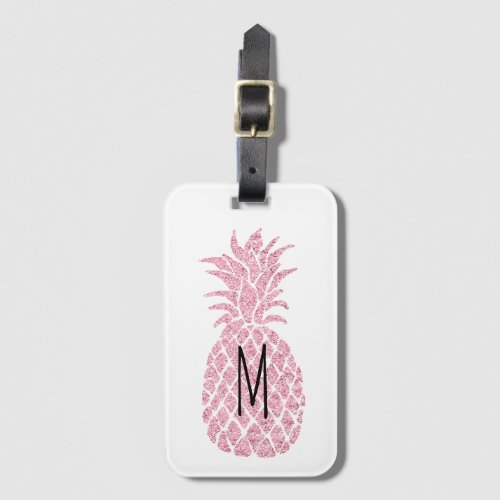 monogram pink glitter pineapple luggage tag