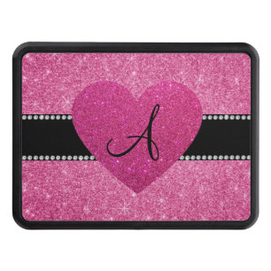 Monogram pink glitter pink heart hitch cover
